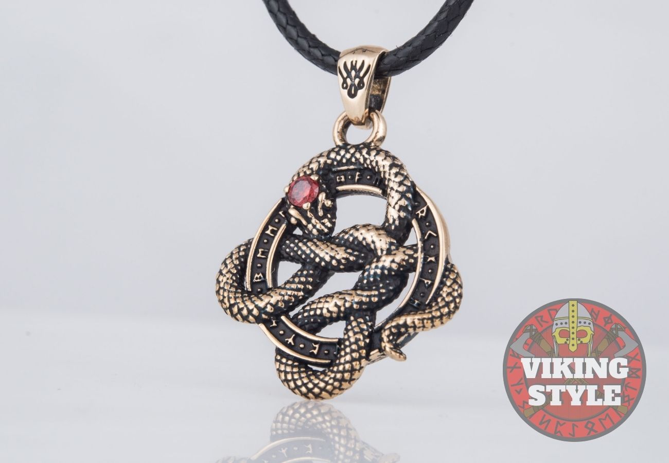 Jörmungandr Pendant - Red Zirconia, Bronze
