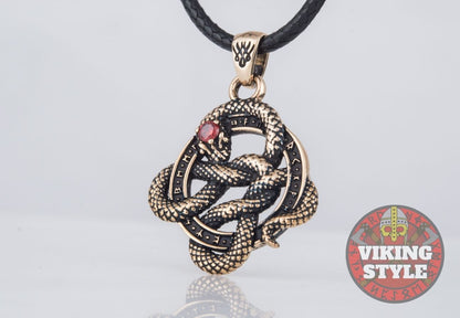 Jörmungandr Pendant - Red Zirconia, Bronze