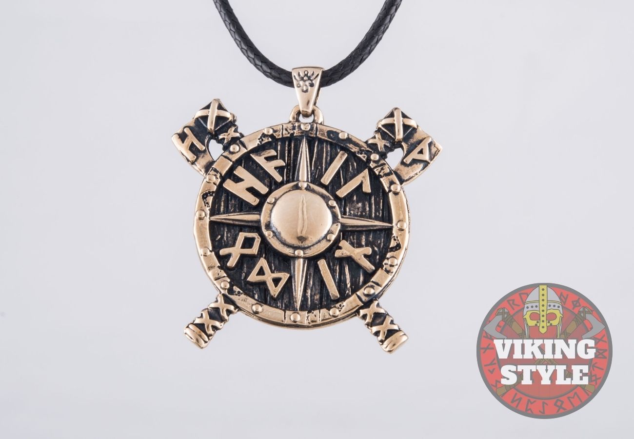 Viking Shield & Axe Pendant - Bronze