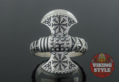 Viking Axe Ring - Helm of Awe, 925 Silver