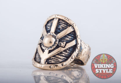 Viking Shield Ring - Fehu, Bronze