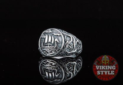 Drakkar Ring - Urnes, 925 Silver