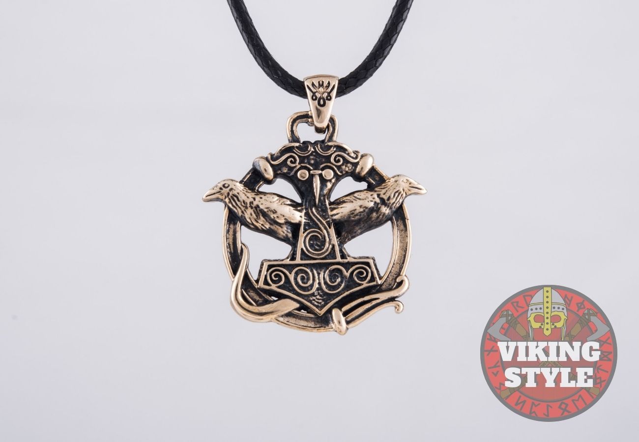 Mjölnir Pendant - Huginn & Muninn, Bronze