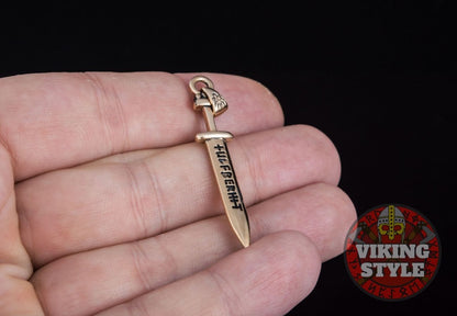 Viking Sword Pendant - Engraved, Bronze