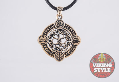 Yggdrasil Pendant - Norse Symbols, Bronze