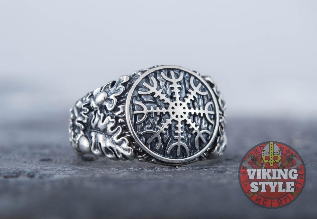 Ægishjálmur Ring III - Oak Leaves, 925 Silver