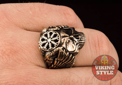 Ægishjálmur Ring - Skull, Bronze