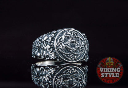 Jörmungandr Ring - Oak Leaves, 925 Silver