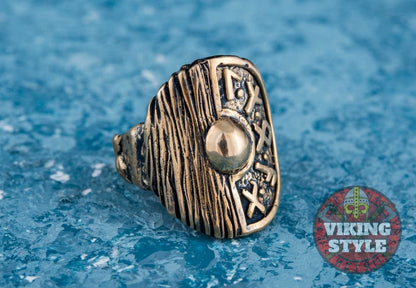 Viking Shield Ring - Runic, Bronze