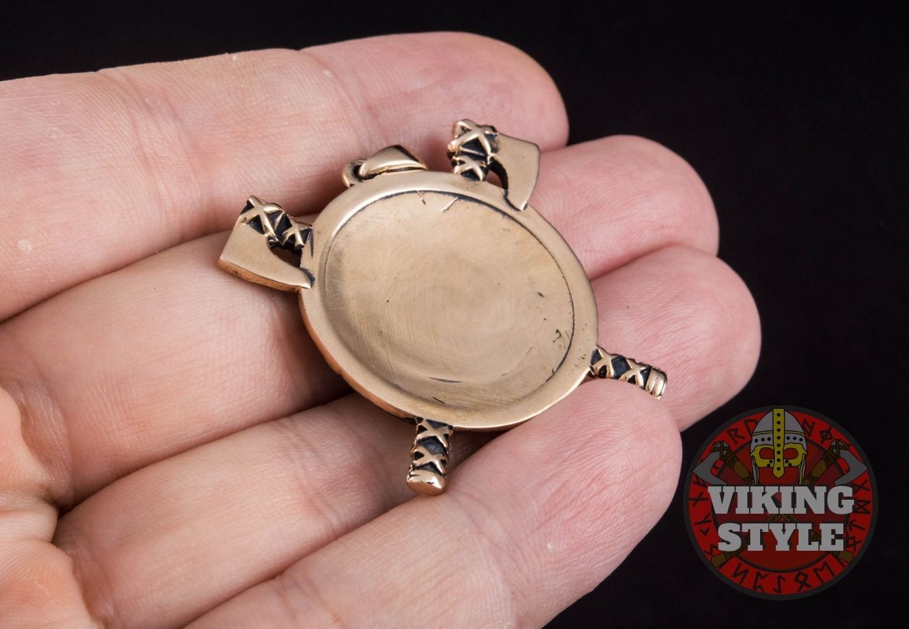 Viking Shield & Axe Pendant - Bronze