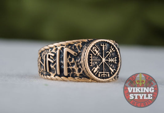 Vegvísir Ring - Odin Collection, Bronze