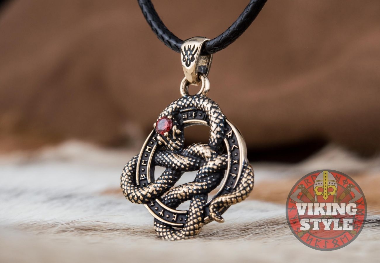 Jörmungandr Pendant - Red Zirconia, Bronze