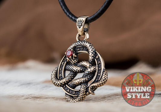 Jörmungandr Pendant - Red Zirconia, Bronze