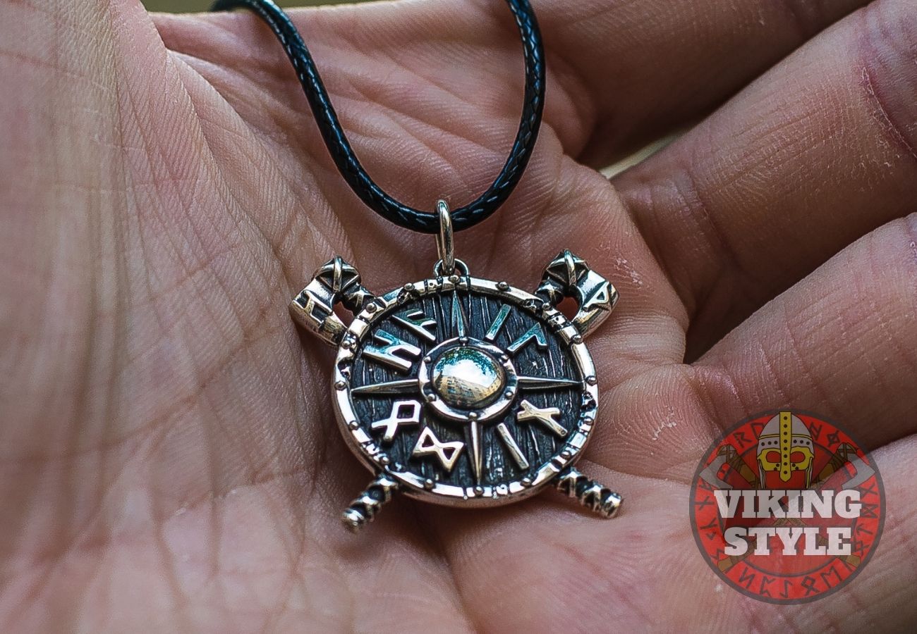 Viking Shield & Axe Pendant - Small, 925 Silver