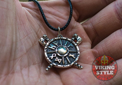 Viking Shield & Axe Pendant - Small, 925 Silver