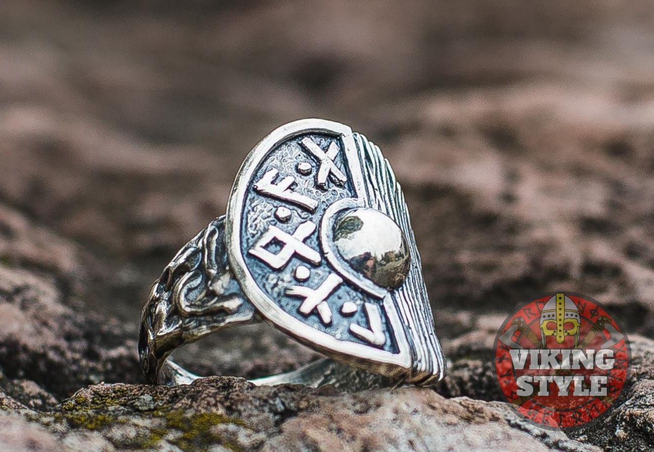 Viking Shield Ring - Runic, 925 Silver