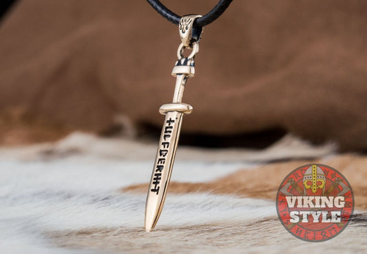Viking Sword Pendant - Engraved, Bronze