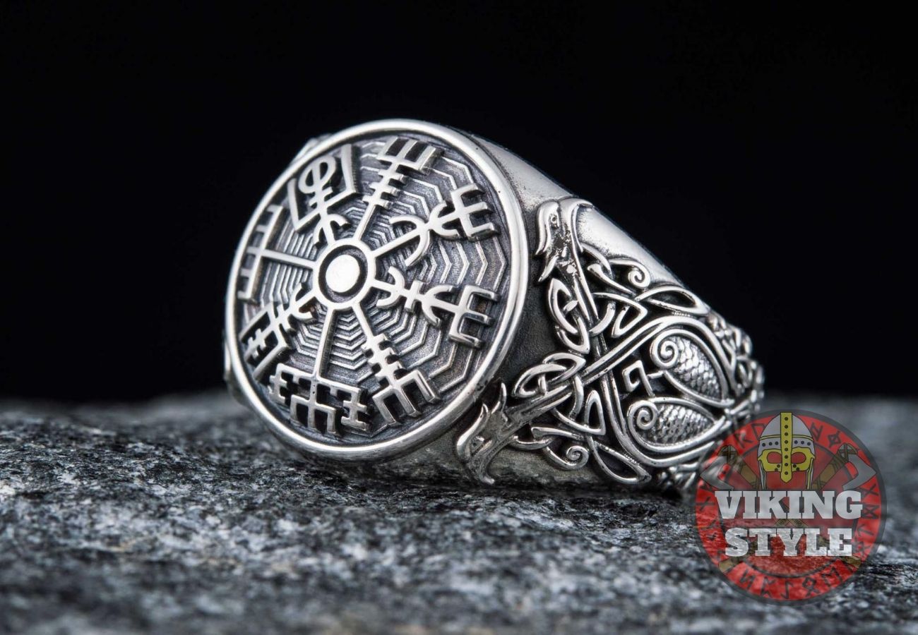 Vegvísir Ring - Ravens, 925 Silver