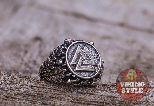 Valknut Ring - Oak Leaves, 925 Silver