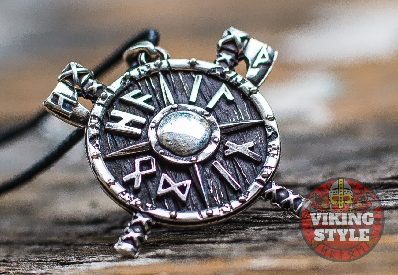 Viking Shield & Axe Pendant - Large, 925 Silver