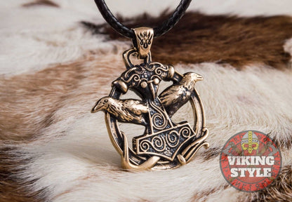 Mjölnir Pendant - Huginn & Muninn, Bronze