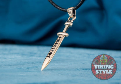 Viking Sword Pendant - Engraved, Bronze