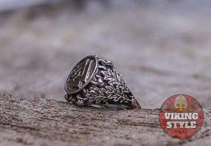 Valknut Ring - Oak Leaves, 925 Silver