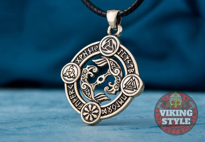 Huginn & Muninn Pendant - Norse Symbols, Bronze