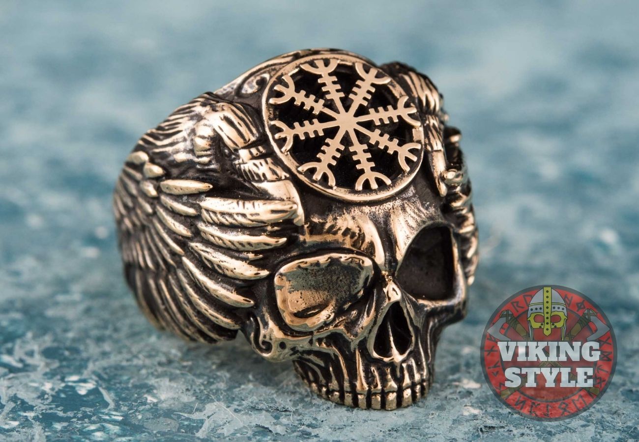 Ægishjálmur Ring - Skull, Bronze