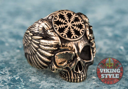 Ægishjálmur Ring - Skull, Bronze