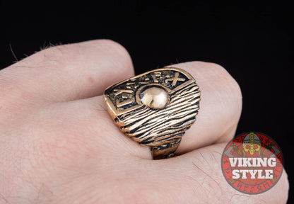 Viking Shield Ring - Runic, Bronze