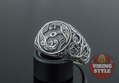 Huginn & Muninn Ring - Urnes, 925 Silver
