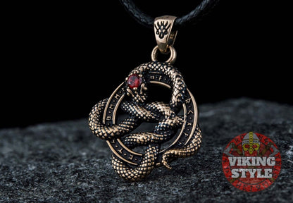 Jörmungandr Pendant - Red Zirconia, Bronze