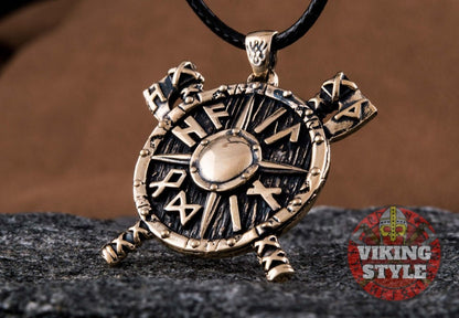 Viking Shield & Axe Pendant - Bronze