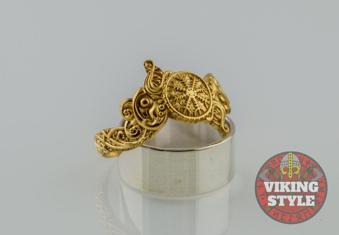 Ægishjálmur Ring - Wolf, Gold