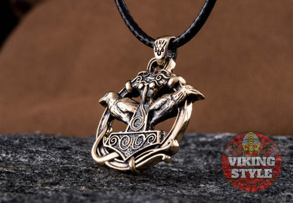 Mjölnir Pendant - Huginn & Muninn, Bronze