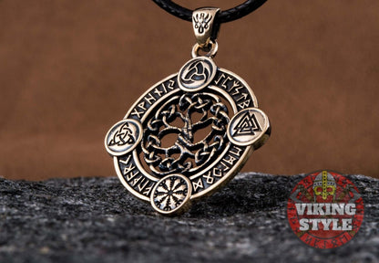 Yggdrasil Pendant - Norse Symbols, Bronze
