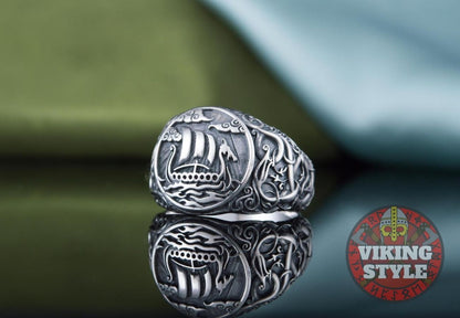 Drakkar Ring - Urnes, 925 Silver