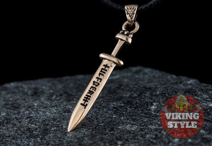 Viking Sword Pendant - Engraved, Bronze