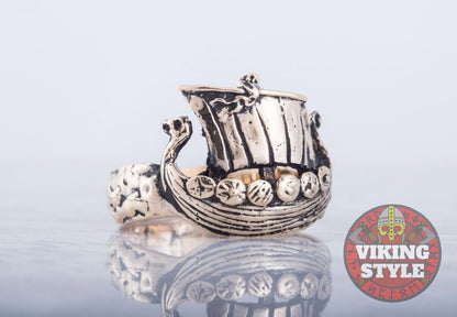 Viking Ship Ring - Drakkar, Bronze