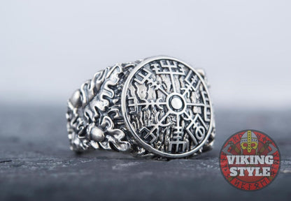 Vegvísir Ring - Oak Leaves, 925 Silver