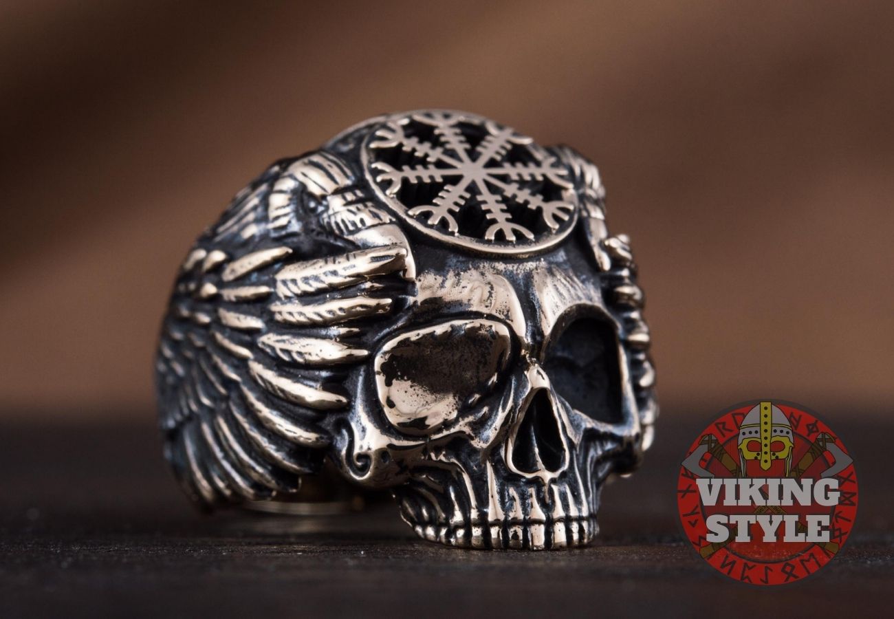 Ægishjálmur Ring - Skull, Bronze