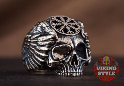 Ægishjálmur Ring - Skull, Bronze