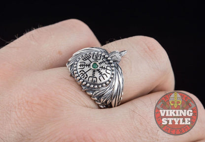 Vegvísir Ring II - Corvus, 925 Silver