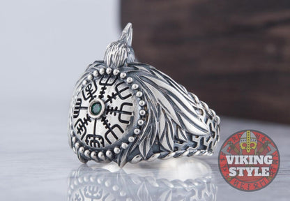Vegvísir Ring II - Corvus, 925 Silver