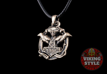 Mjölnir Pendant - Huginn & Muninn, Bronze