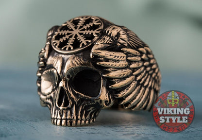 Ægishjálmur Ring - Skull, Bronze