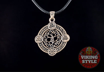 Yggdrasil Pendant - Norse Symbols, Bronze