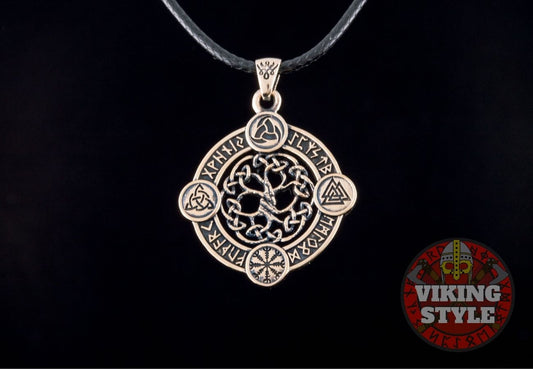 Yggdrasil Pendant - Norse Symbols, Bronze