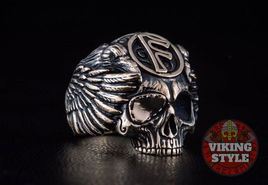 Fehu Rune Ring - Skull, Bronze